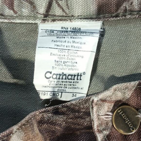 Vintage 90s Carhartt RealTree B191 CMO Size 34 Carpenter Shorts Camo Hunting Y2K - Picture 5 of 8